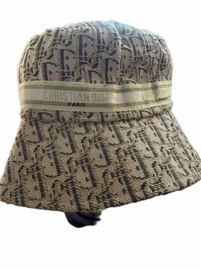 Beige and Navy Monogram Bucket Hat with  Band